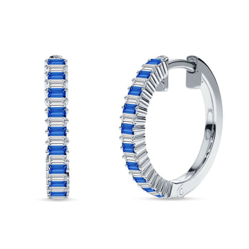 Baguette Blue Sapphire CZ Half Eternity Huggie Hoop Earring 925 Sterling Silver Wholesale